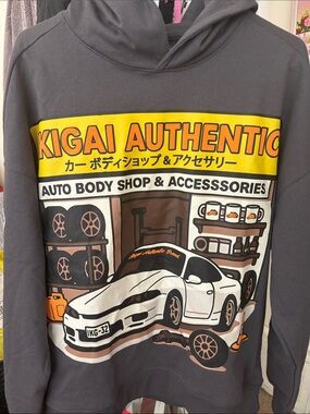 IKIGAI Authentic Men's Graphic Hoodie - Charcoal with Yellow & White Print